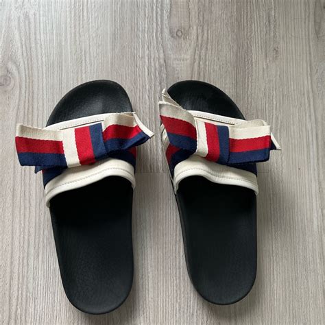 genuine leather gucci bow slides|Gucci original slides.